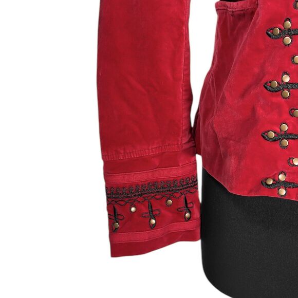 Free People Womens Maven Pintuck Military Jacket Red Velvet Embroidered Button S - Picture 12 of 12